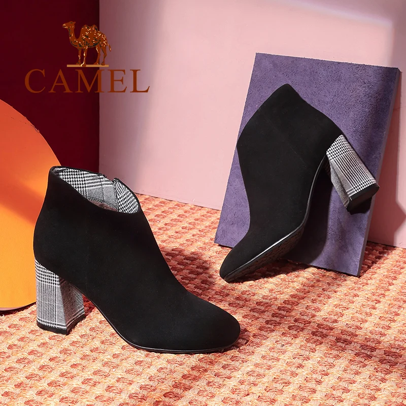 CAMEL/2018 женские полусапожки на высоком каблуке модные трендовые ботинки черного