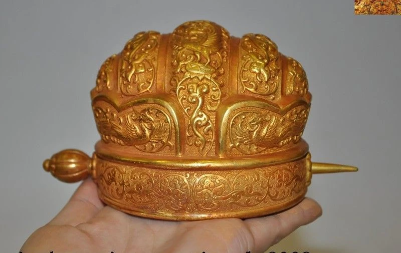 5 &quotКитайский серебряный 24k золотой позолоченный император Феникс шапка в форме
