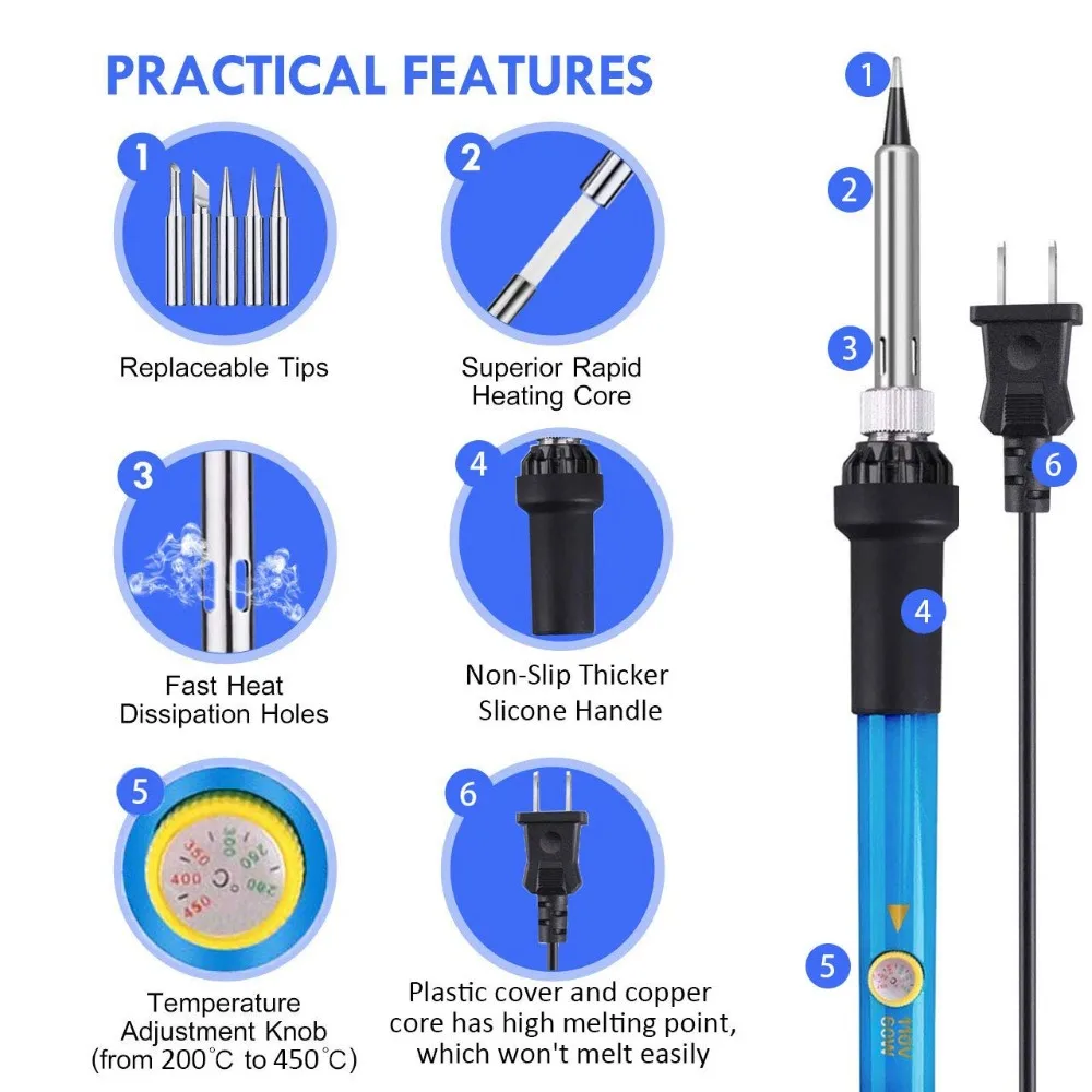 Thsinde Soldering Iron Kit 60W 110V-Adjustable Temperature Welding with Tool Carry Case | Инструменты