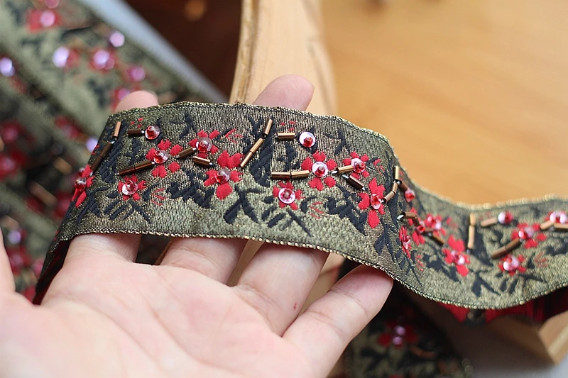 2 ярда Золотой + красный черный Высококачественная ручная работа расшитая