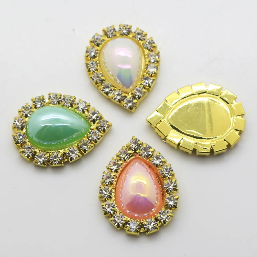 

Hot selling High quality 16*20mm especially bright Water Drop buttons 2017 golden metal rhinestone buttons DIY Wedding Apparel