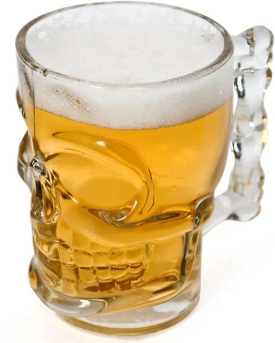 Прозрачная кружка бокал для питья с изображением лица черепа стеклянными