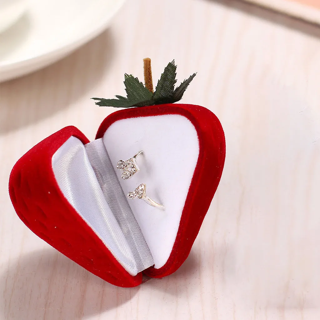 1 шт. новый шаблон милый клубника форма бархат кольцо чехол для хранения шкатулка