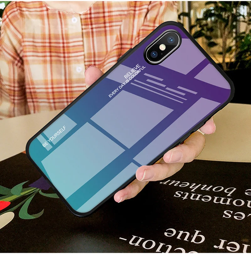 Роскошный градиентный чехол из закаленного стекла для iPhone XS Max XR X Coque 7 8 Plus 6 S 6 S 6Plus 6splus 7Plus 8 Plus чехол для телефона Funda - Цвет: 3