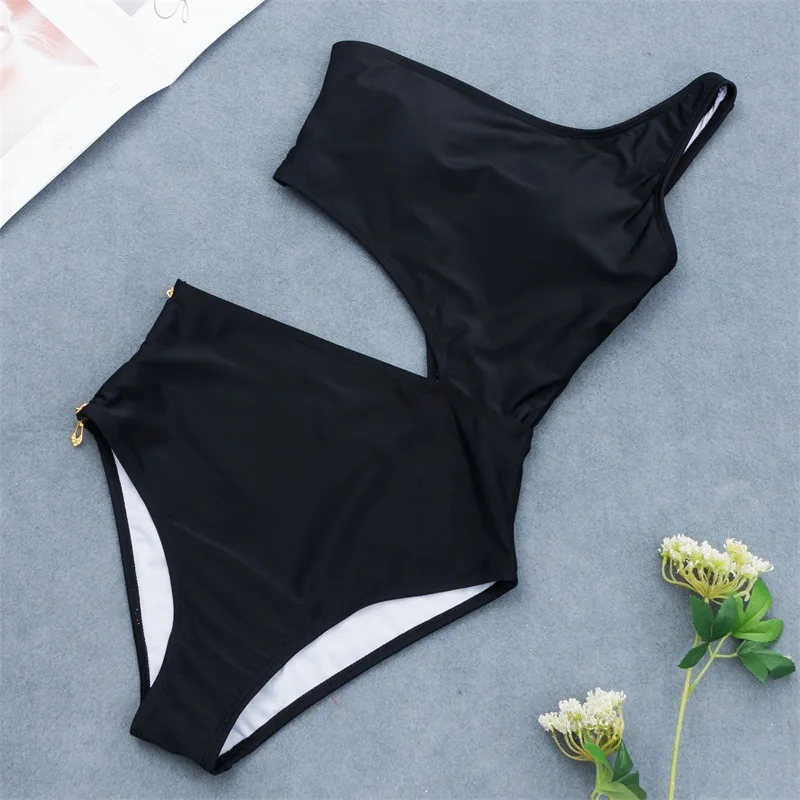Сексуальное бикини на одно плечо с молнией Женский цельный купальник