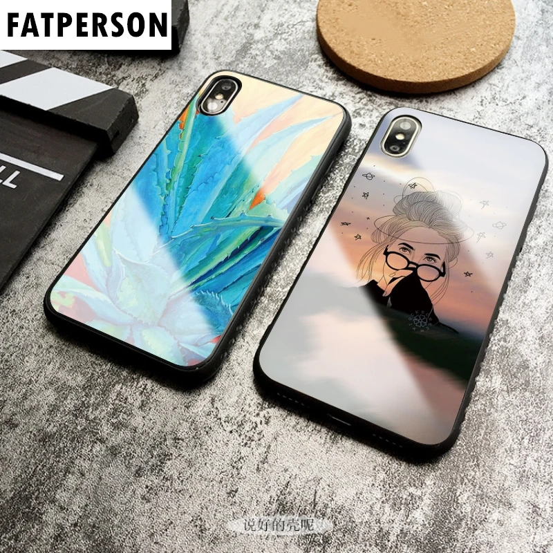 Цветок чехол из закаленного стекла для телефона iphone 5 6 мультфильм 7 8 6s 6splus 7plus 8plus x