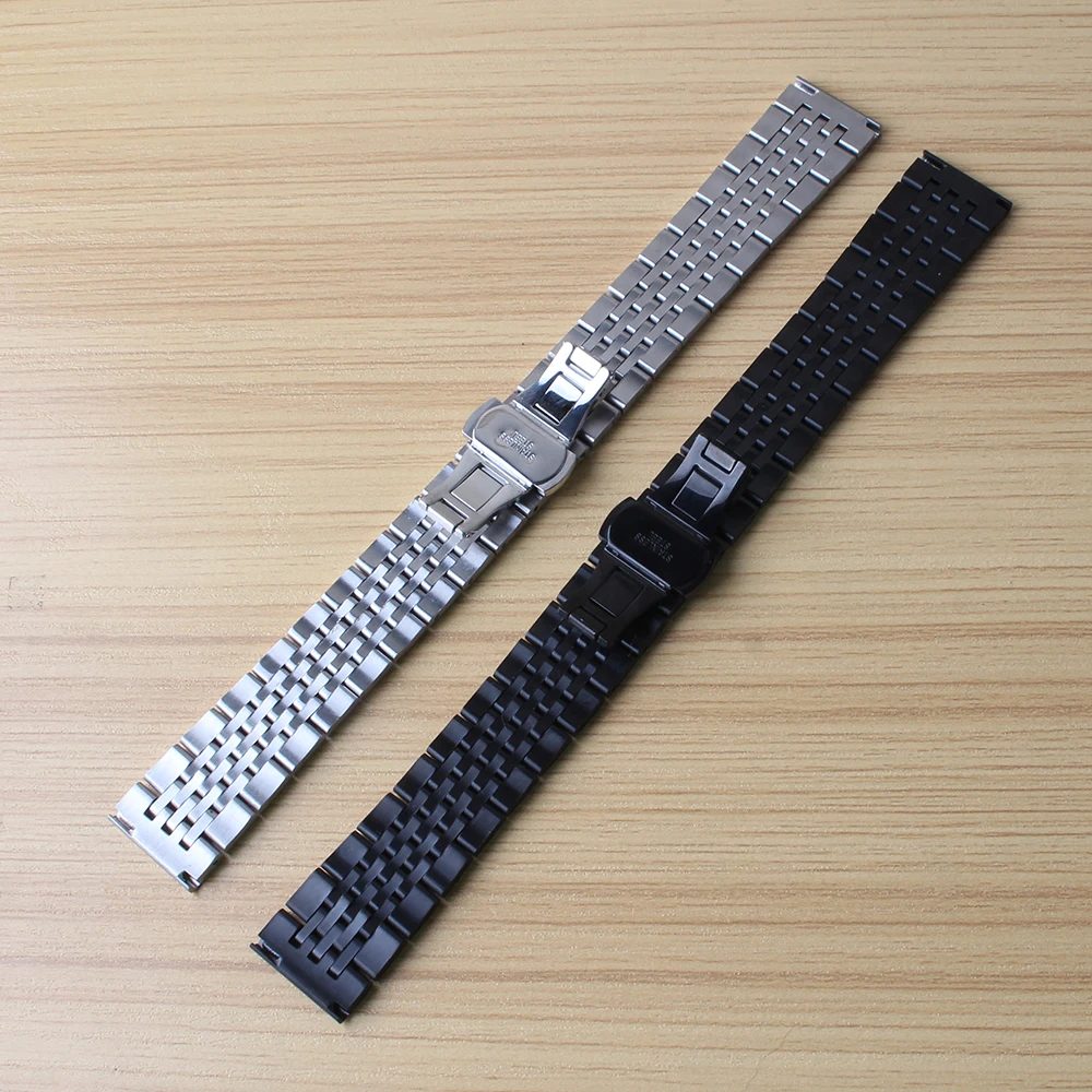 

18mm 19mm 20mm 21mm Watchbands Strap Straight End Stainless Steel High Quality Black Bracelet Butterfly Buckle Watch band straps