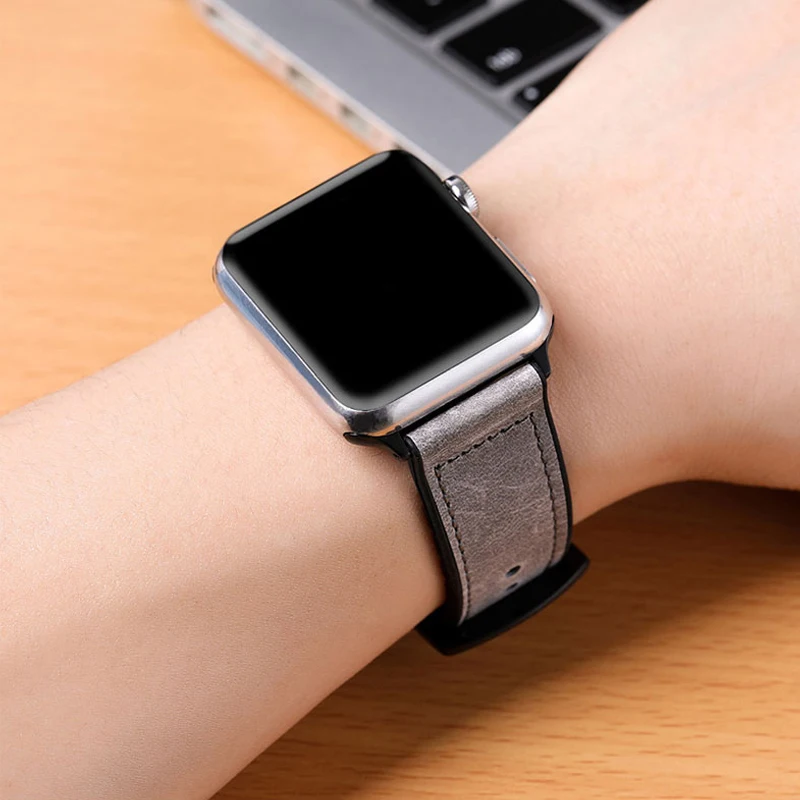 Ремешок силиконовый из натуральной кожи для apple watch band 42 мм 38 44 40 браслет iwatch correa