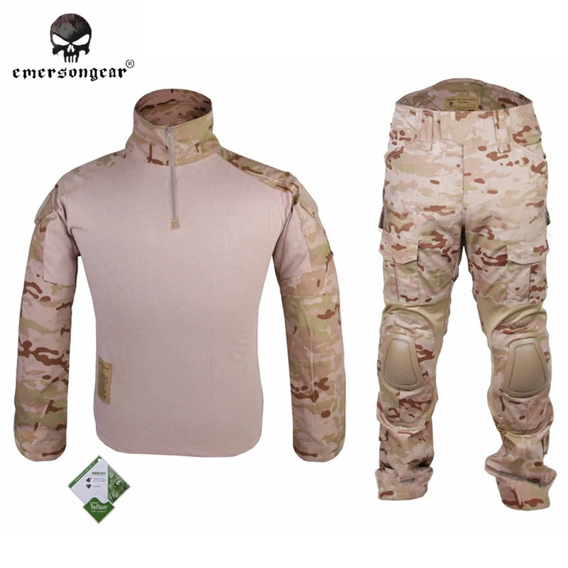 

Emersongear Gen2 BDU combat Uniform Airsoft training Shirt & Pants Set with elbow knee pads MCAD Multicam Arid EM6970