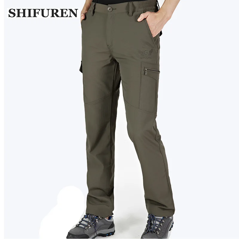 

SHIFUREN Men Winter Ski Hiking Pants Outdoor Sports Camping Trekking Warm Fleece Softshell Trousers Waterproof Windproof Pants