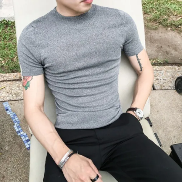 Высококачественная Летняя мужская футболка с коротким рукавом, уличная трикотажная Мужская футболка, облегающая Повседневная футболка с круглым вырезом, 9 цветов - Цвет: Серый