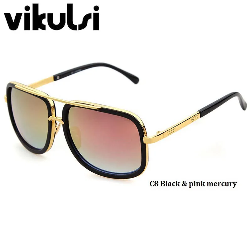 High Fashion Square Mens Sunglasses Brand Designer Unisex Gold Metal Frame Male Eyewear Quality Gradient Sun Glasses For Women - Цвет линз: A543 C8 PINK MERCURY