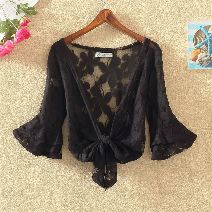 2019 Summer Elegant Women Lace Shawl Capes Lady White Wraps Bow Tie Wrap Bolero Accessories Coat Tops Sun Protection WZ785 | Женская