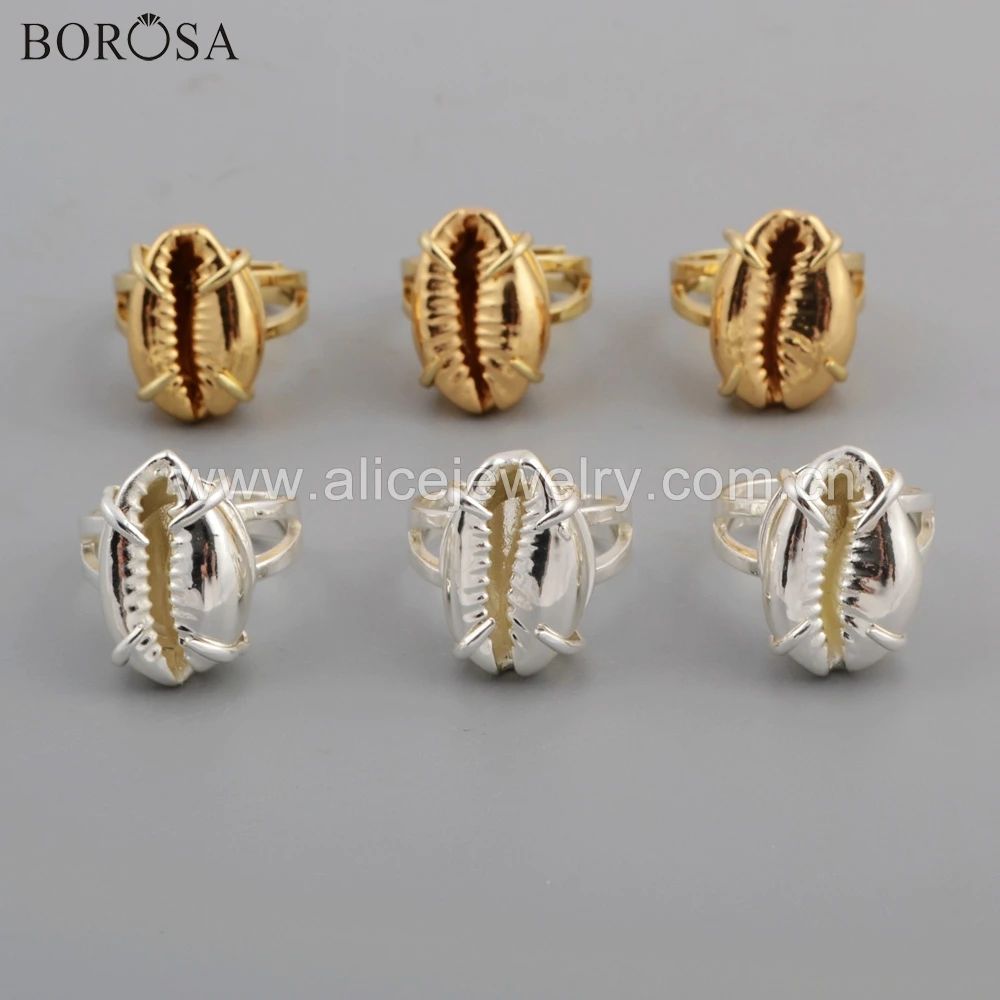 BOROSA 10 шт. полный позолоченный коготь фотокольца ракушки камни Серебряный