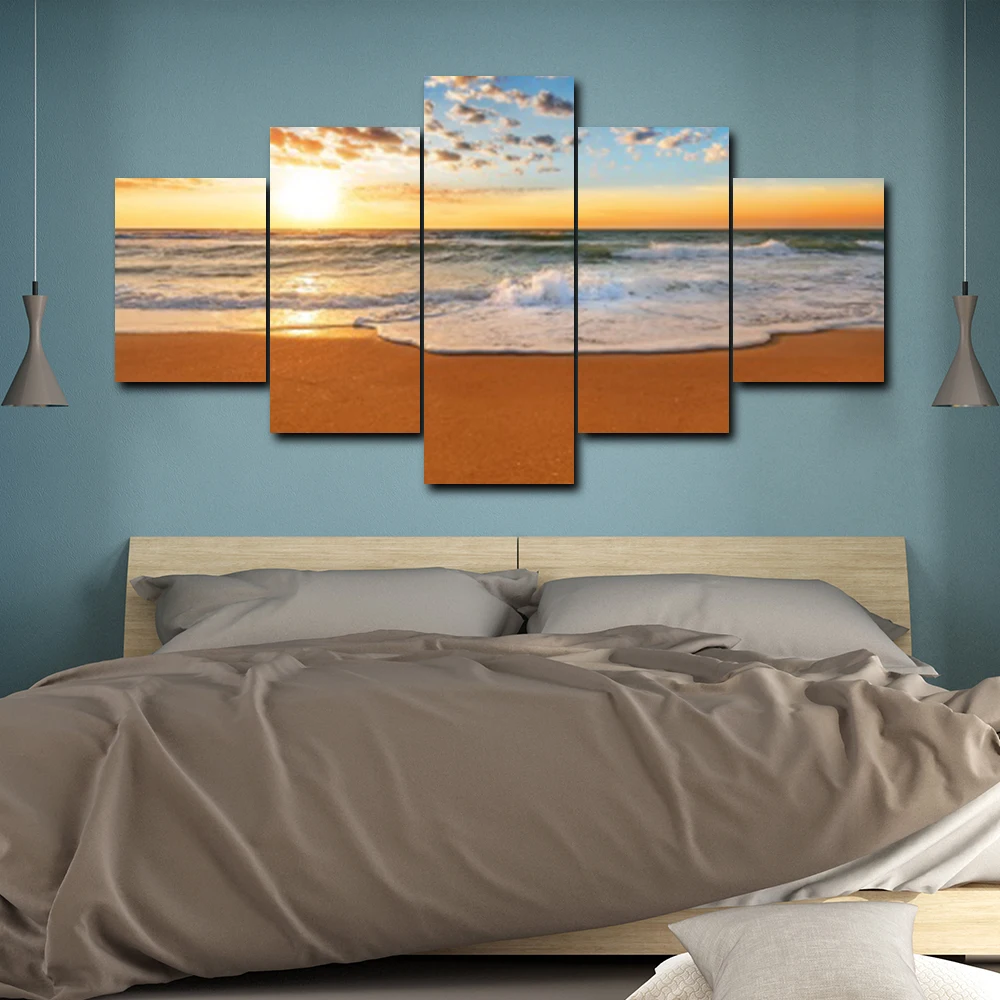 Seaside Sunshine Sky 5 Panel Large Poster Home Decor Vintage Wall Art for Living Room Bedroom Party Wedding Decoration No Frame | Дом и сад