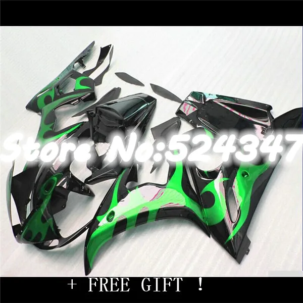 

Custom free motorcycle fairings set for 2003 2004 2005 R6 03 04 05 YZF R6 green flame fairing kits body repair parts-Nn