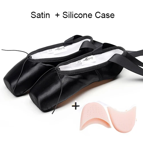 Black Satin Silicone TIEJIAN пуанты обувь повязки девочка танец балет женщина Профессиональный Холст/Атлас танцы с губкой силиконовые подушечки для ног - Цвет: Black Satin Silicone