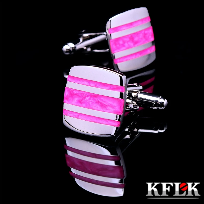 

Kflk Jewelry Shirt Cufflinks For Mens Brand Enamel Cuff Links Button High Quality Pink Luxury Wedding Male Gift guests