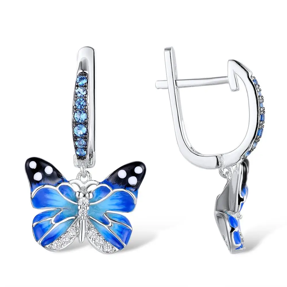 Женские серебряные сережки из серебра 925 пробы с эмалью|Серьги-подвески| |