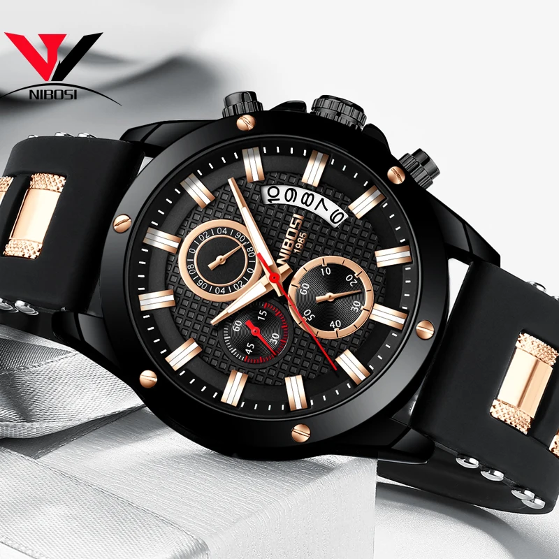 Часы наручные NIBOSI мужские с хронографом водонепроницаемые в стиле
