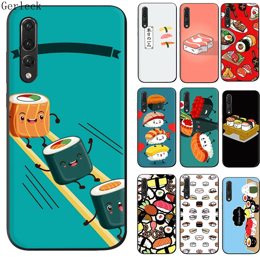 Черный мягкий TPU Sushi Kawai пищевой чехол для Huawei P8 P9 P10 Lite P20 Pro MINI 2015 2016 2017 P Smart