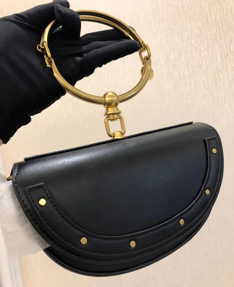 black Роскошная женская сумка, брендовая сумка через плечо, винтажная сумка на плечо, Сумка с кольцом в виде полумесяца, модная кожаная сумочка, женская сумка - Цвет: black