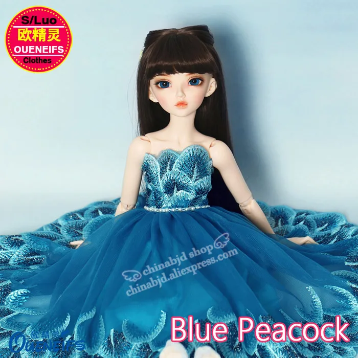 BJD Cothes 1/4, платье в китайском стиле, элегантное и благородное платье в стиле павлина для Minifee Fairyland, YF4-140 для тела, куклы, аксессуары - Цвет: blue Peacock