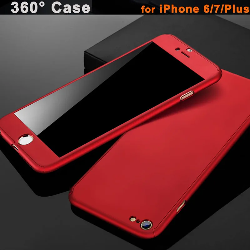 360 полная защита тела Жесткий Тонкий чехол + закаленное стекло для funda iPhone 6 6s 7 8 Plus