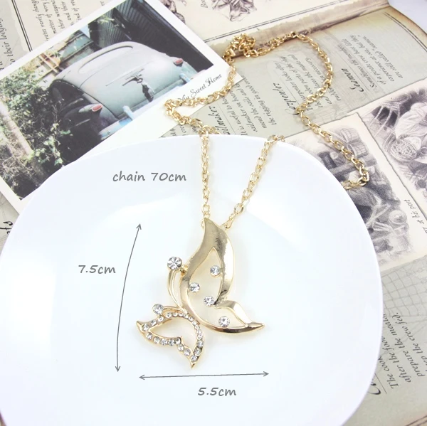 Ожерелье OCESRIO с бабочкой и кристаллами покрытое серебром подвески большая