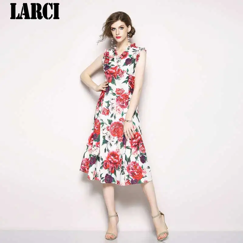 LARCI Новый 2018 довольно Цветочный принт женское платье Высокое качество Горячая