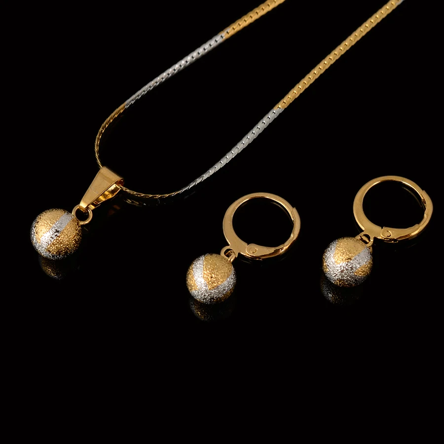 Два Цвета Круглый Шар Ожерелье цепи Серьги Ювелирные Изделия Золото Серебро Цвет