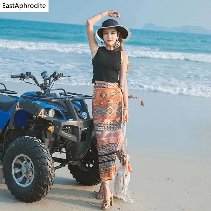 Eastaphrodite Boho разрез с цветочным принтом женские юбка пикантные пляжные длинная