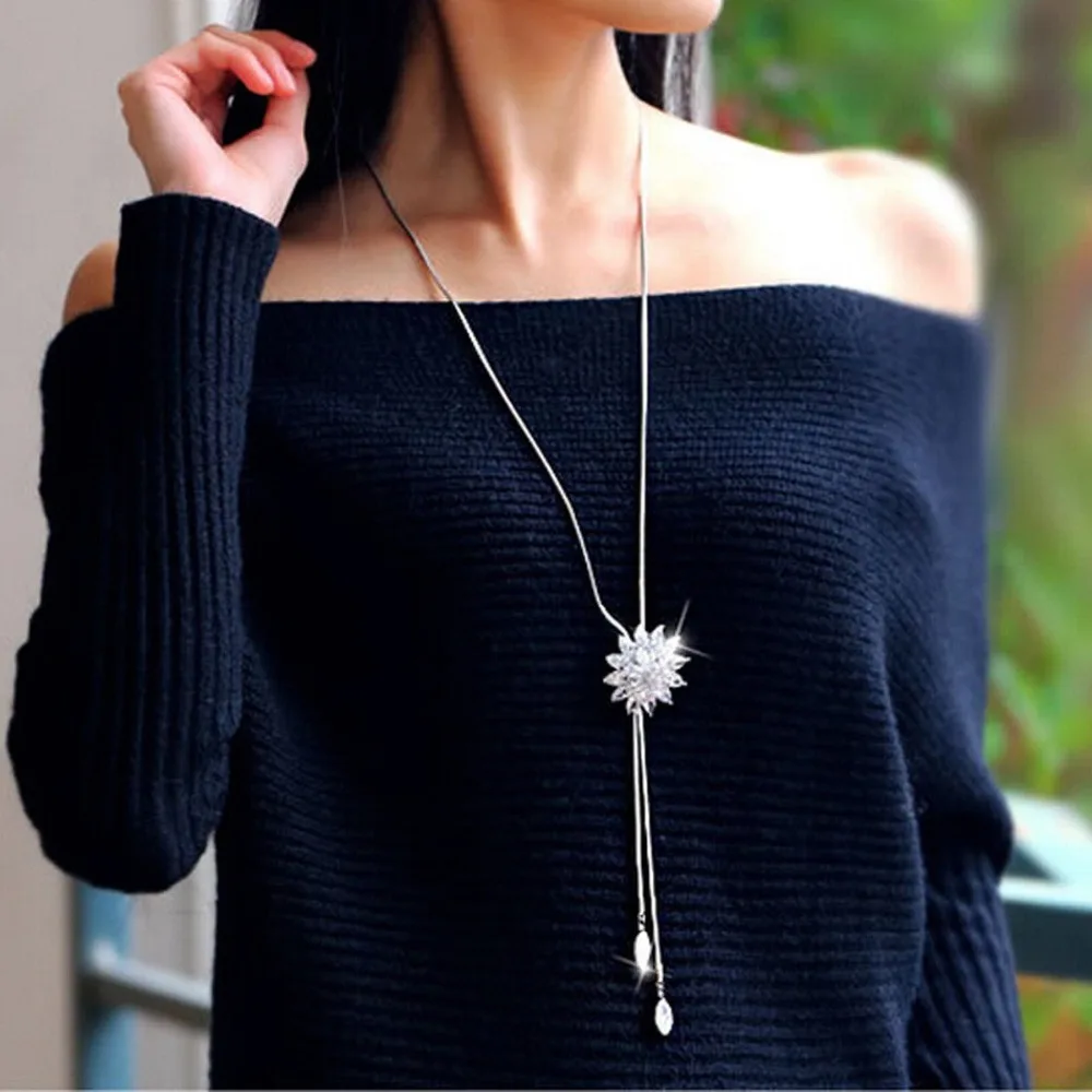 Женская винтажная цепочка со снежинками стразы блестящая металлическая