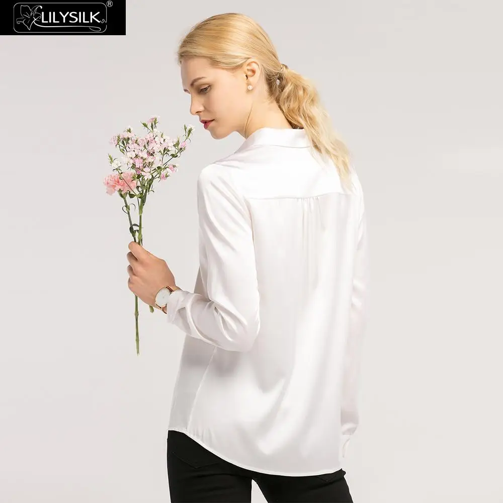 Рубашка LilySilk Женская с длинным рукавом шелковая Элегантная блузка воротником 19