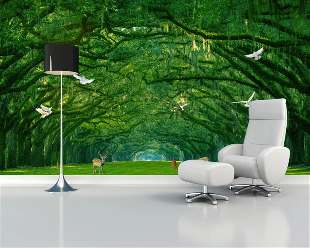 3D обои Beibehang на заказ с примитивным лесом фотообои голубь зеленое дерево олень
