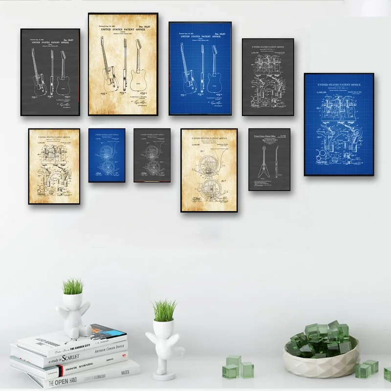 Harp Gibson Flying French Horn Fender Telecaster Blueprint Wall Decor Canvas Prints Art Poster Oil Paintings No Frame | Дом и сад