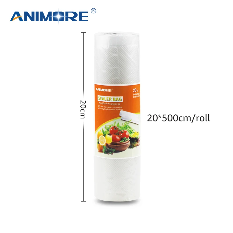 ANIMORE Бытовая Вакуумная Пищевая сумка 20 см x 500 см 1 рулон для кухонных вакуумных пластиковых пакетов для хранения продуктов, свежая пищевая пленка для длительного хранения