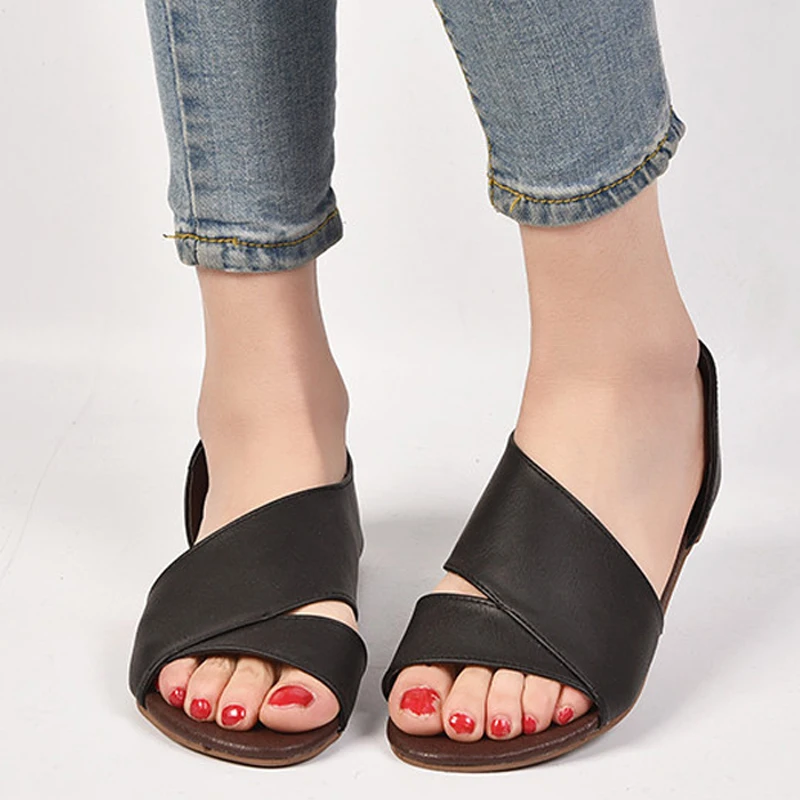 HEE GRAND/удобные туфли на плоском ходу с открытым носком для женщин leopard сандалии