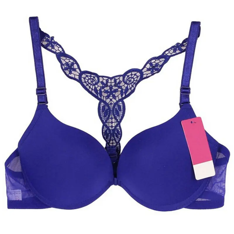 1pc Women Sexy Bra Seamless Sutian Y-line Straps Underwear Front Closure Floral Lace Racer Back Padded Push Up for | Женская одежда