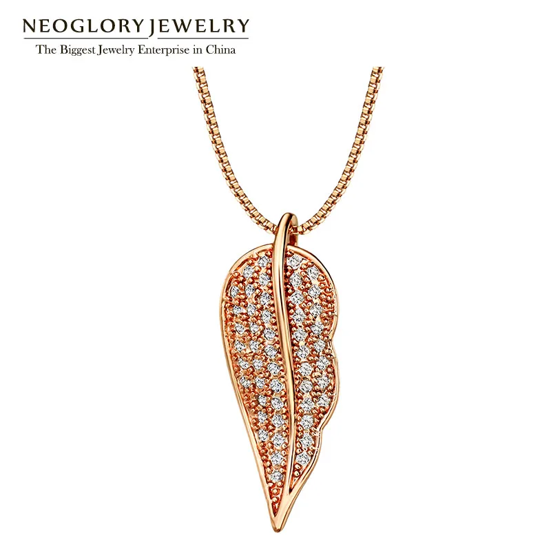 

Neoglory AAA Zircon Rose Gold Color Charm Leaf Design Pendants & Necklaces for Women Fashion Jewelry 2020 New Brand Gifts