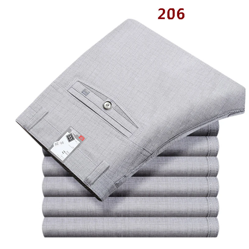 206 white grey Весна Лето костюм брюки для мужчин свободные мужские брюки классические прямые официальные мужские деловые тонкие льняные брюки размер 30-42 - Цвет: 206 white grey