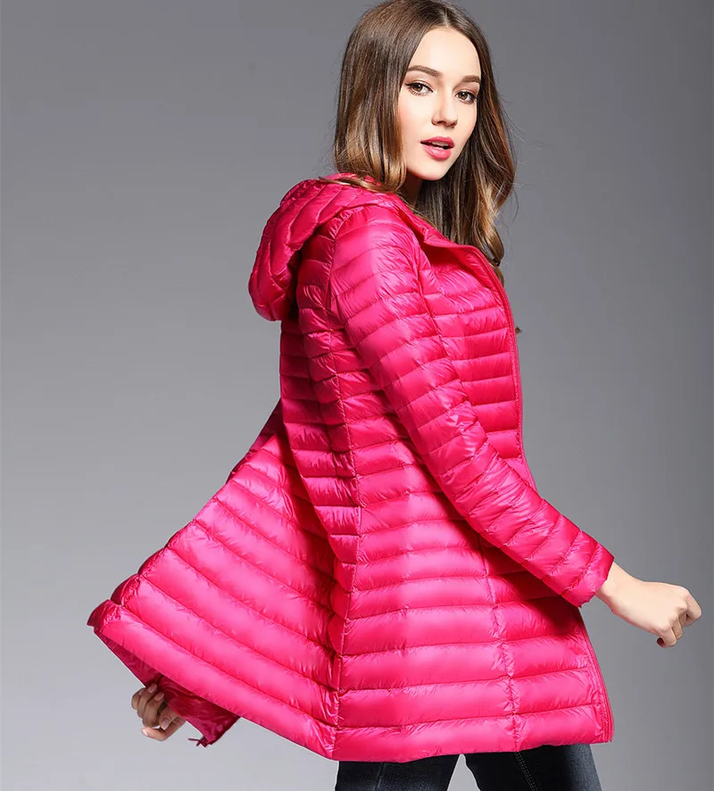 Женское пуховое пальто на 90% белом утином пуху ультра легкие пуховые куртки