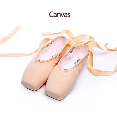 Canvas Pointe/атласный верх с лентой; женские розовые профессиональные балетки; обувь для танцев с носком - Цвет: Canvas