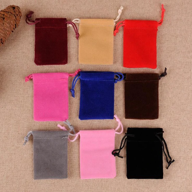 

100pcs/lot Little Small Size 5x7cm Black/Rose/Red/Blue/Brown/Purple/Beige/Gray/Green Velvet Bags Drawstring Pouches Jewelry Bag