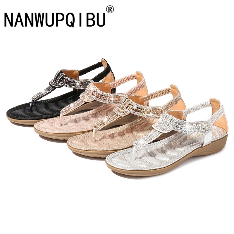 Сандалии на танкетке с кристаллами Новинка лета 2019 Пляжная удобная модная обувь