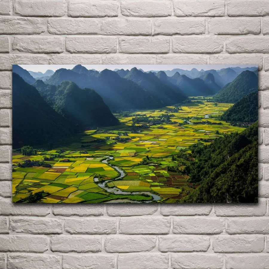 

nature Field Green Landscape Rice Terrace Vietnam fabric posters on the wall picture home art living room decoration KF996