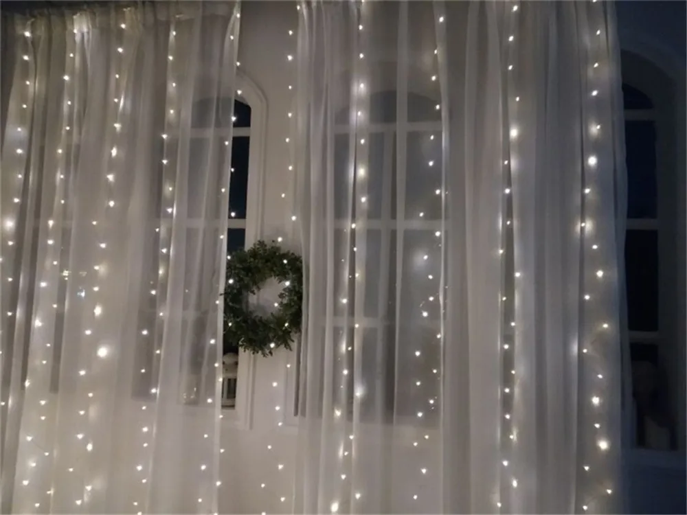 200/300LED Solar Curtain String Lights Wedding Holidays Party String Lights Waterproof Outdoor Indoor Christmas Light Decoration