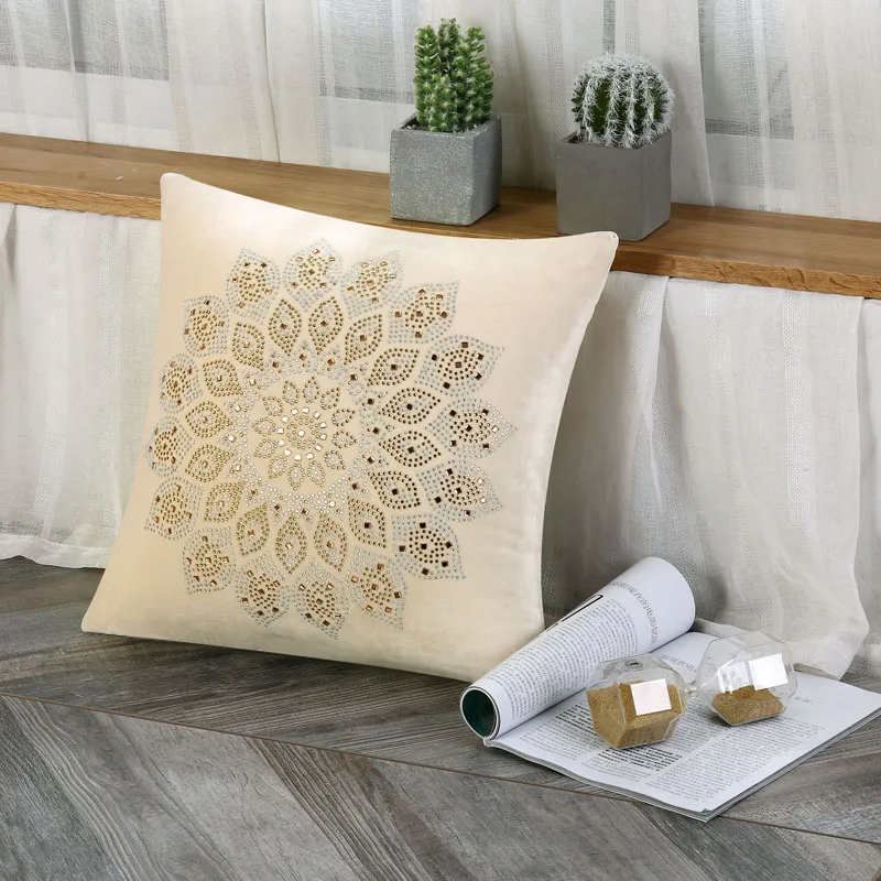 IDouillet Boho стразы кристаллы в форме лотоса декоративная Бархатная подушка чехол Чехол для подушки для диван-кровать квадратные размером 45*45 см