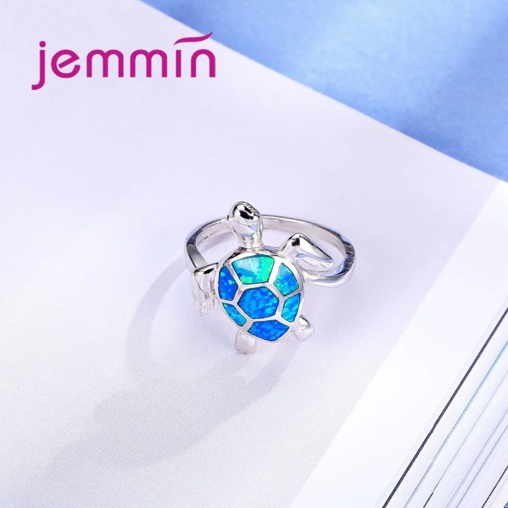 С изображениями черепахи Форма с голубым опалом камень вечерние кольца для