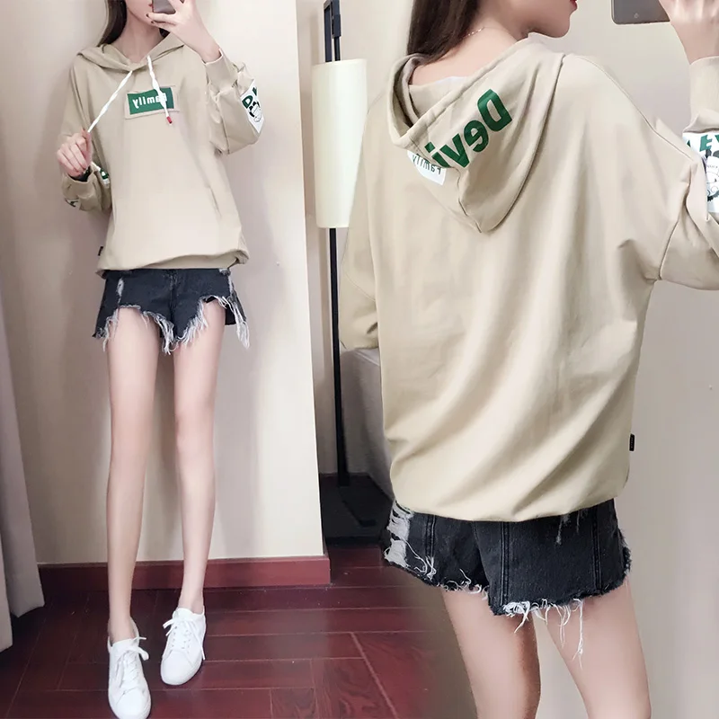 Новинка осени 2018 женские толстовки с капюшоном повседневные топы принтом